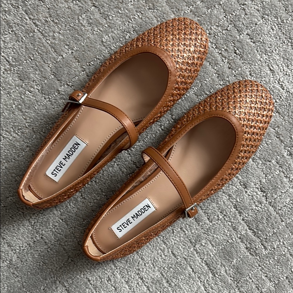 NEW Steve Madden Brown Woven Leather Mary Jane Ballet Flats